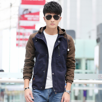 2015冬季新款男式连帽加绒加厚外套青年韩版纯棉加厚水洗夹克外套
