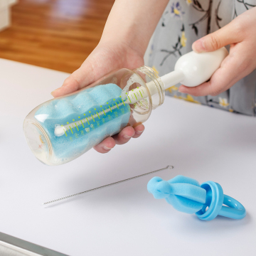 婴儿奶瓶刷套装海绵奶嘴刷硅胶洗奶瓶刷清洁刷便携双头清洗涮旋转
