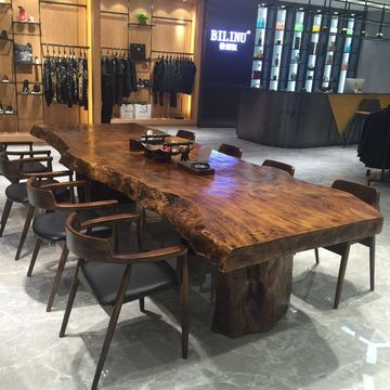 北欧实木办公桌不规则原木大板桌自然边会议桌纯天然泡茶桌老板桌