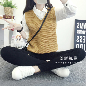 韩版少女学院风秋装新款短款针织衫学生马甲夹坎肩毛衣打底背心潮