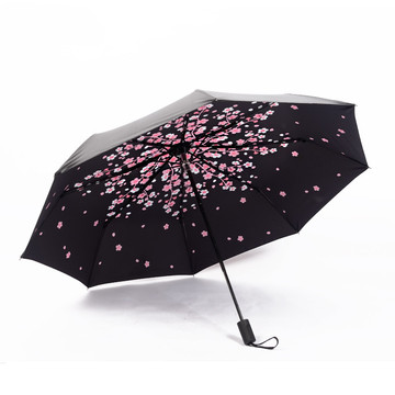 创意黑胶樱花遮阳伞防紫外线太阳伞折叠晴雨伞防晒小黑伞