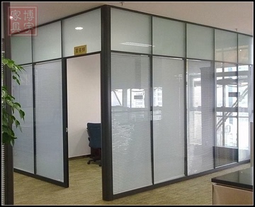 办公室屏风高隔断磨砂钢化玻璃高隔断墙双面玻璃中空百叶隔断定制