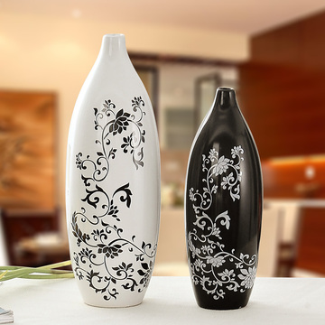 厂家直销景德镇现代家居装饰品陶瓷工艺品简约摆件黑白花瓶花插