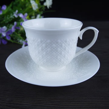 纯白浮雕欧式简约咖啡杯碟套装