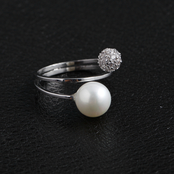 日韩简约潮人气质开口珍珠戒指女 韩国时尚个性满钻食指环 配饰品