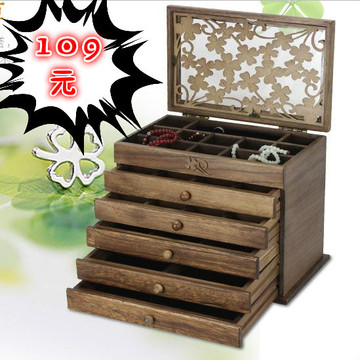四叶草公主首饰盒木制实木复古中式饰品收纳盒木质大容量多层礼物