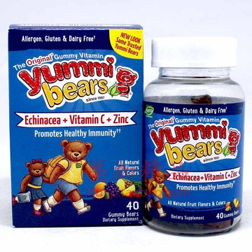 美国Yummi Bears金牌小熊儿童天然紫锥菊+VC+锌软糖 40粒