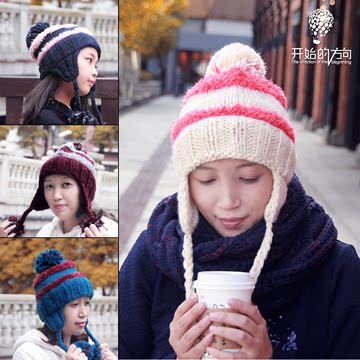 毛线帽子女冬天韩版百搭潮甜美可爱韩国加厚保暖护耳针织帽绒线帽