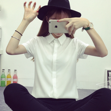 2016夏季新款韩范白色短袖衬衣修身百搭职业女装大码学生衬衫上衣
