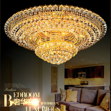 金色欧式水晶吸顶灯LED客厅灯圆形大气现代酒店大厅工程灯饰灯具