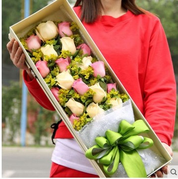 情人节特价粉白香槟红玫瑰礼盒装北京花店鲜花速递同城送女友生日