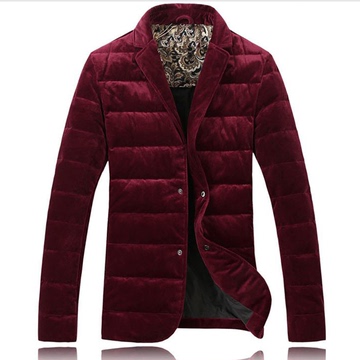 金丝绒男士羽绒服2016冬季新款中国风大红西装式羽绒衣大码外套潮