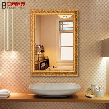 贝西尼克 卫生间实木壁挂 华丽宫廷 浴室镜子梳妆镜洗脸镜半身镜