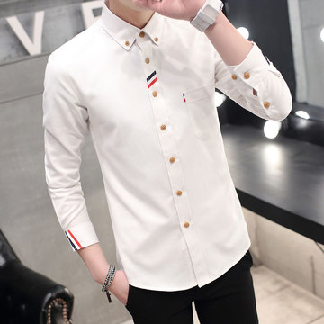 2016新款长袖衬衫男士韩版修身青年亚麻衬衣立领纯色棉麻男装秋季