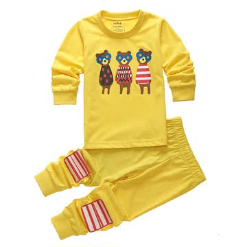韩版童装儿童家居服纯棉圆领卡通长袖套装薄款宝宝打底衫黄色衣服