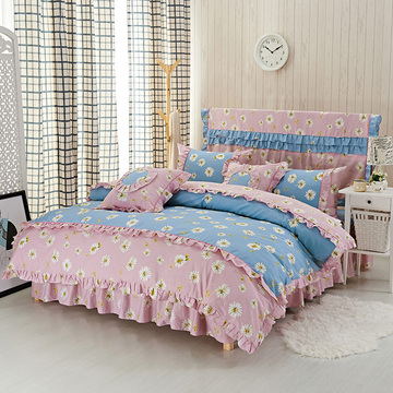 韩版纯棉床罩四件套全棉床裙式1.8米1.5m床上用品花边双人被套冬