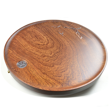 现代简约绿檀木茶盘实木排水圆形整块木原木茶具红木家用功夫平板