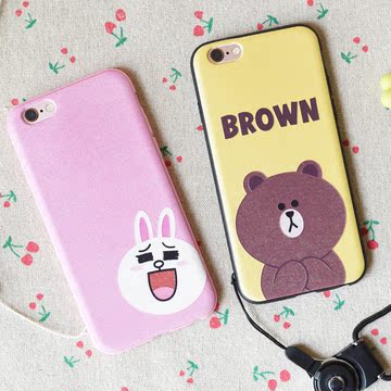 日韩卡通布朗熊可妮兔iPhone6手机壳plus超薄硅胶6s全包软壳挂绳