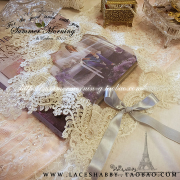 LACESHABBY进口代购定制法国浮雕亮片蕾丝圆形复古盖巾桌布垫子