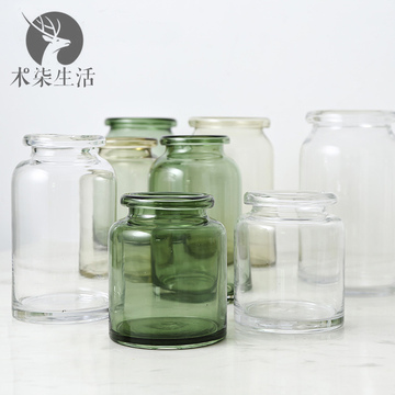 美式乡村翻口绿色玻璃花瓶 淡彩水培植物玻璃瓶样板间家居摆件