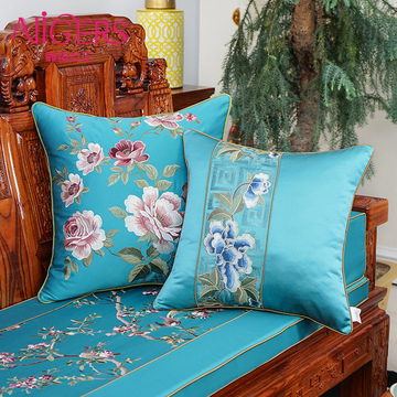 靠垫女王中式蓝色抱枕搭配沙发靠垫床头靠垫套靠枕含芯 靠垫