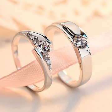 s925纯银情侣戒指一对活口刻字结婚钻戒指环求婚白银对戒生日礼物