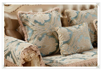 高档欧式高贵布艺轻薄蕾丝真皮秋季沙发垫坐垫蓝色白色特价可定做