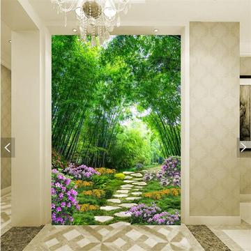花园小径风景3D立体竖玄关壁画客厅过道背景墙纸无缝整张背胶壁纸