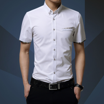 2016夏季新款韩版男修身短袖衬衫纯色商务大码休闲纯棉青年衬衣潮