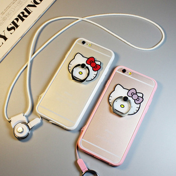 可爱KT猫iPhone6/7Plus手机壳苹果6保护套透明6S带挂绳指环卡通女