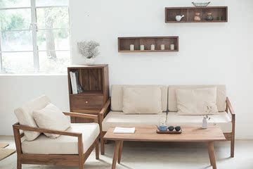 巧木QIAOMU 北欧日式布艺沙发组合可拆洗 红橡木 实木沙发