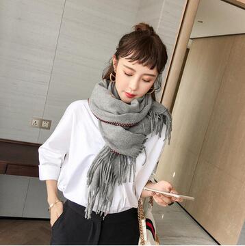 韩国秋冬季纯色仿羊绒女士空调围巾披肩两用加厚围脖超大
