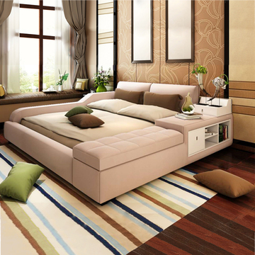 现代简约大小户型布艺床榻榻米床可拆洗布床双人床1.8米储物婚床