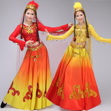新款新疆维吾尔族演出服 少数民族舞蹈服装大摆裙 民族舞表演服女