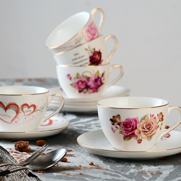欧式陶瓷茶杯子骨瓷咖啡杯碟勺套装英式下午红茶创意简约礼品杯