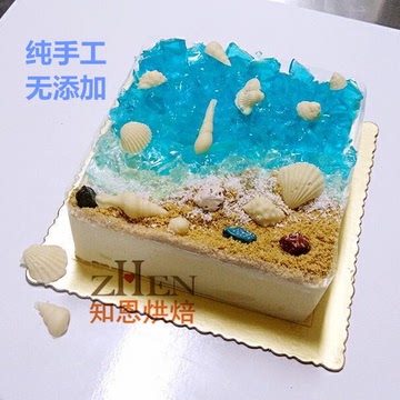 知恩烘焙青岛之恋蓝海洋慕斯创意儿童生日蛋糕聚会高考无添加新品