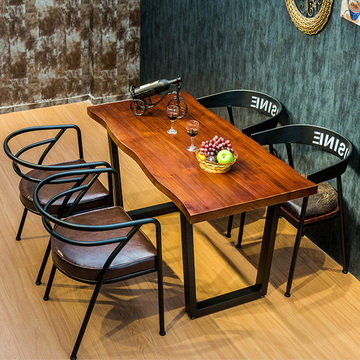 美式铁艺实木餐桌长条桌办公桌餐厅桌椅组合奶茶店咖啡厅西餐厅
