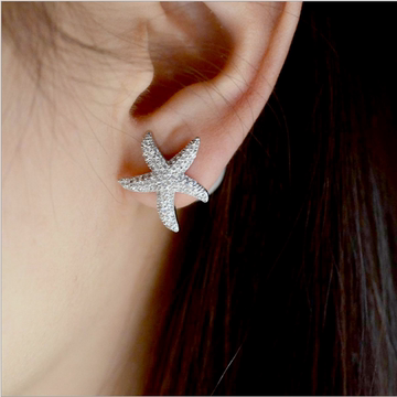 简约日韩时尚大牌APM新款耳钉S925银针海星微镶锆石珍珠耳环明星