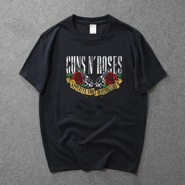 音乐摇滚T恤Guns N' Roses 棉男装乐队短袖枪炮与玫瑰乐队 枪花