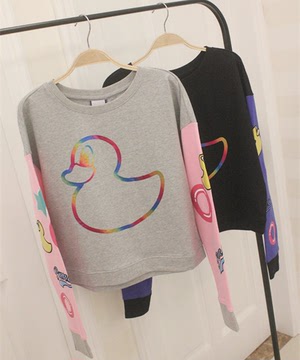 2015pancoat秋季新款大黄鸭韩国专柜潮女式纯棉套头卫衣字母刺绣