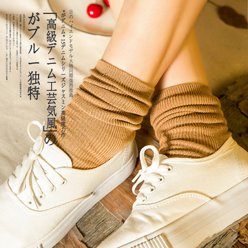堆堆袜女韩国春夏季薄款纯棉纯色细竖条复古森系学生中筒糖果色袜