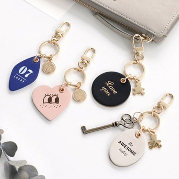 雯屋ICONIC 韩国创意可爱爱心皮面钥匙扣包包挂件金属钥匙圈挂饰