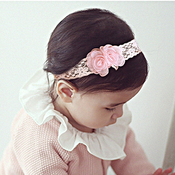 韩国公主头饰新生婴幼儿粉色玫瑰花蕾丝发箍1-2-3-4岁女宝宝发带