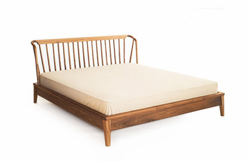 北欧橡木实木床现代简约黑胡桃木日韩式家具1.5单1.8米双人床包邮