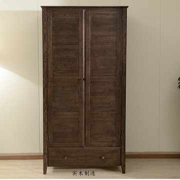 新款美式实木衣柜1米 白橡木简约现代衣橱 组合大衣柜平拉门衣柜