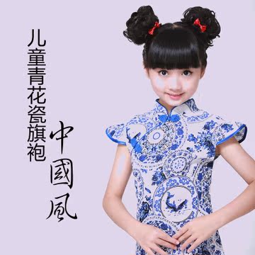 2016夏季儿童旗袍宝宝连衣裙女童古筝表演棉麻青花瓷女童唐装包邮