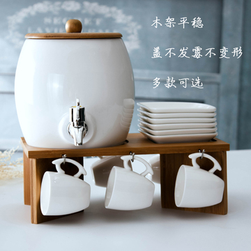 陶瓷杯子套装冷水壶整套凉水壶 带木架龙头餐厅茶水果汁壶礼品
