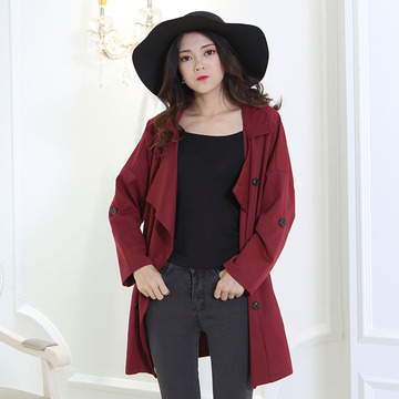 2016秋装新款韩版宽松大码外套蝙蝠袖中长款风衣女长袖纯色钮扣