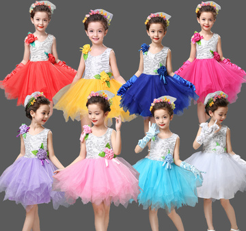 六一儿童合唱演出服装幼儿舞蹈蓬蓬纱裙公主裙多色亮片连衣裙新款