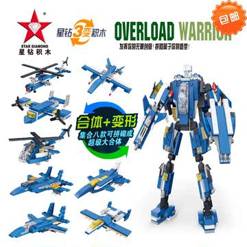 新款正版星钻积木军事飞机3变机器人82202儿童益智拼装玩具男孩
